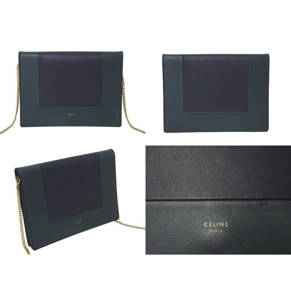 Celine Bag Chain Navy Shoulder Leather Blue Green Evening Frame